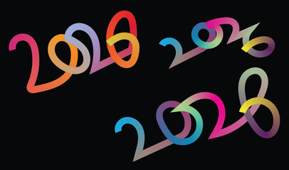Colorful Abstract 2026 Typography Design – Gradient Ribbon Numbers, Modern Curved Lines, and Vibrant Flowing Lettering on Black Background for Creative Graphic Design and Digital Art.