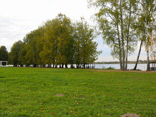beautiful autumn lake Krugloye in Dmitrovsky district, Moscow region, Russia