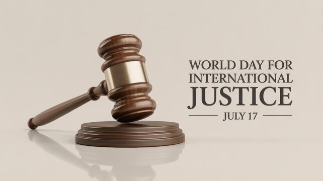 A wooden gavel and world day for international justice july seventeenth on a light background - Powered by Adobe