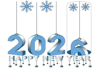 Isometric illustration of the year 2026, with each digit in a different pastel color, casting a shadow on a gridded surface. vector illustration.

