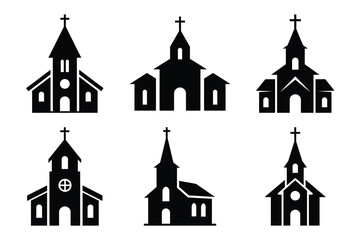 church icon set silhouette on white background