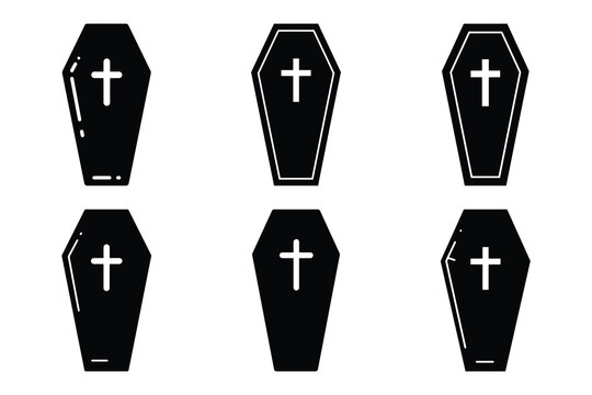 coffin icon set silhouette on white background