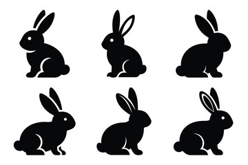 easter bunny icon set silhouette on white background