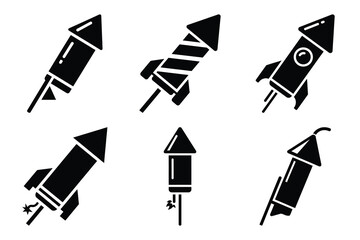 firecracker rocket icon set silhouette on white background