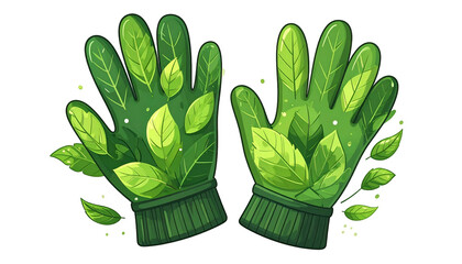 Pair of gardening gloves stylized with leaves, depicting nature and the outdoors