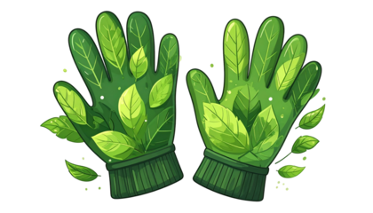 Pair of gardening gloves stylized with leaves, depicting nature and the outdoors