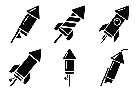 firecracker rocket icon set silhouette on white background