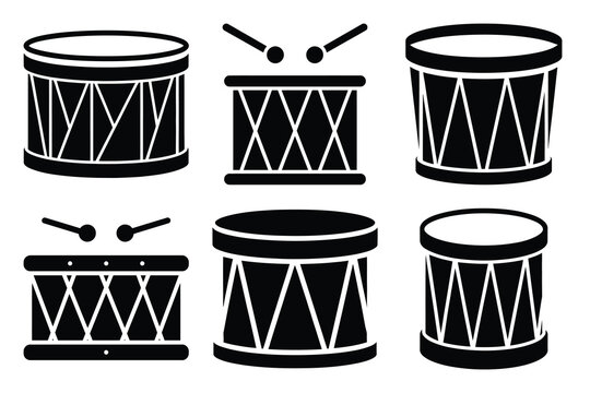 irish drum icon set silhouette on white background