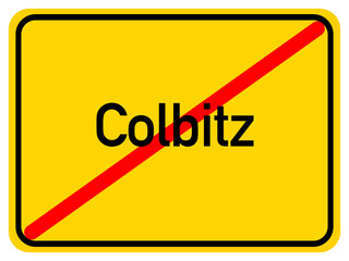 Illustration of a city exit sign for the city of Colbitz