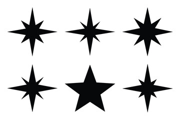 north star icon set silhouette on white background