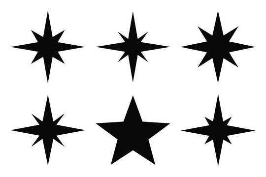 north star icon set silhouette on white background