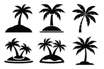 palm island icon set silhouette on white background