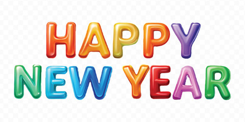 realistic 3d colorful Happy New Year typography Isolated on a transparent background