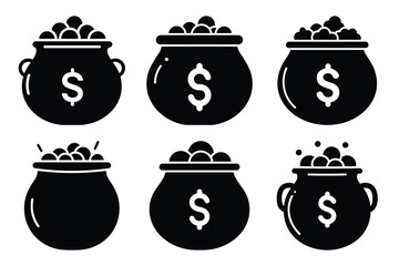 pot of gold icon set silhouette on white background