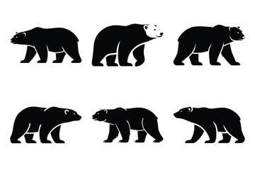 polar bear icon set silhouette on white background