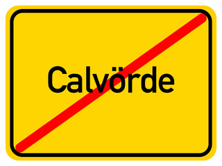 Illustration of a city exit sign for the city of Calvörde