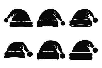 santa hat icon set silhouette on white background