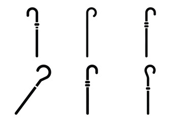 shepherd staff icon set silhouette on white background