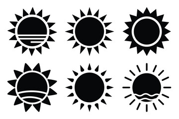 summer sun icon set silhouette on white background