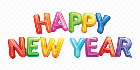 realistic 3d colorful Happy New Year typography Isolated on a transparent background