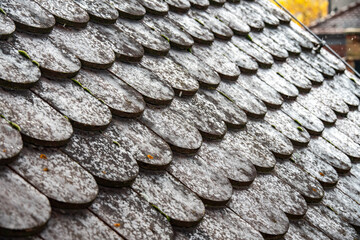 Nahaufnahme von Dachziegeln Biberschwänze