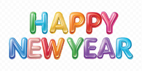 realistic 3d colorful Happy New Year typography Isolated on a transparent background