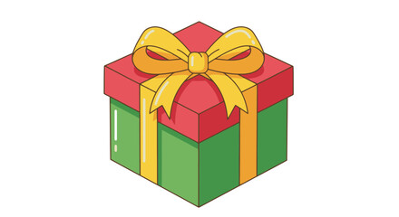 Festive Red and Green Gift Box with Golden Yellow Bow Isolated on White Background Perfect for Holidays and Celebrations