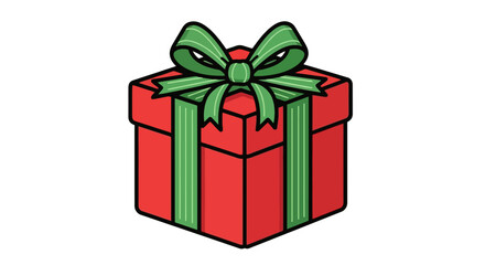 Festive Red Gift Box with Green Ribbon and Bow Isolated on White Background Perfect for Holiday and Celebration Designs