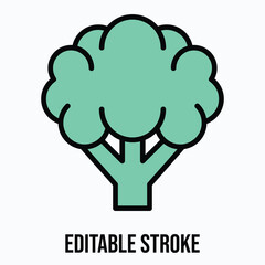 Fresh Green Broccoli Healthy Organic Vegetable Isolated Vector Lineal Colour Style Icon Editable Stroke.