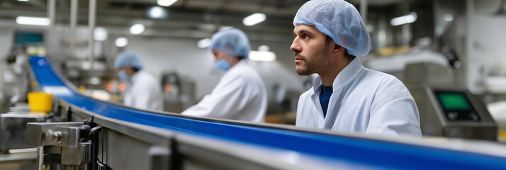 A serious worker dressed in a uniform is focused on the machinery in a production environment, reflecting professionalism, concentration, and dedication to industrial tasks.