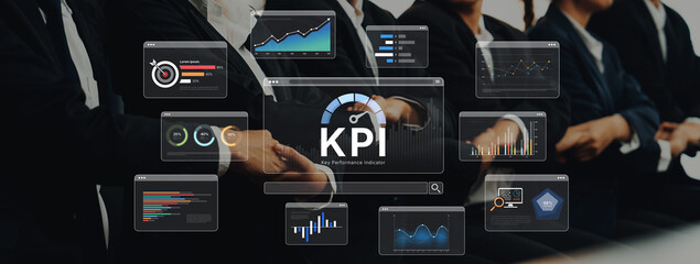 A business intelligence dashboard displaying various Key Performance Indicators (KPI). The data...