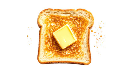 A single slice of golden-brown toast with a melting square of butter on a black background
