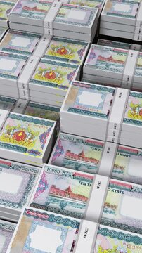 Myanmar 10,000 Kyat Banknote Vertical (Mobile) 3D Animation ? Mobile Money Motion, Finance, Economy, Business Investment, Currency Visualization, and Realistic Banknote Flow