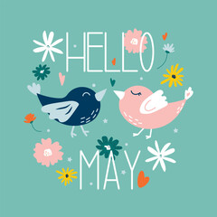 Hand drawn, sweet spring card, 