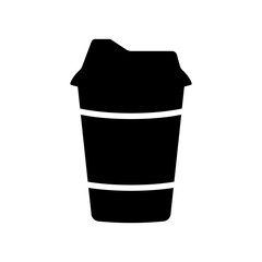 Striped coffee cup with lid icon. Aroma energy cappuccino for good mood and aroma tea for relaxation