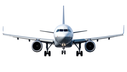Front view of a passenger jet in flight, focused, clean lines