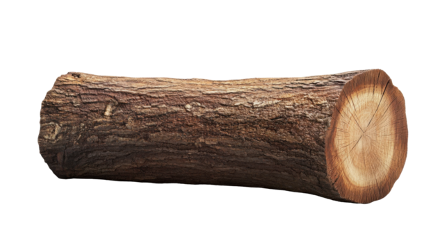Wood log isolated on white transparent background