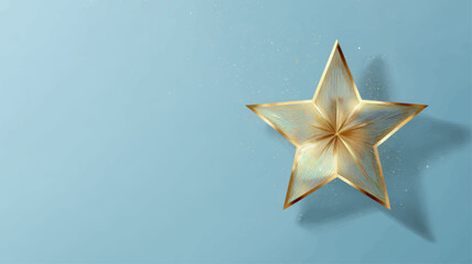 Elegant golden star of Bethlehem on soft blue background symbolizing Epiphany and divine guidance, minimalist vector illustration ideal for luxury Christmas cards and religious celebration designs.