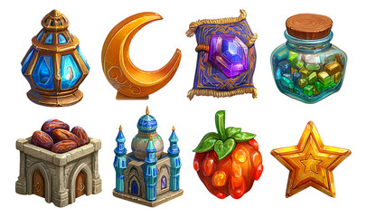 Colorful Collection of Fantasy-Themed Objects for Game Design and Illustration