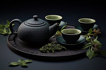  Dark Minimalist Tea Set with Matcha and Herbal Tea