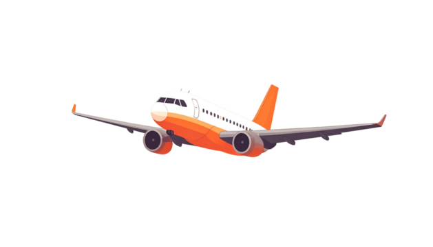 Vector illustration of a commercial airplane with orange and white paint scheme, in flight