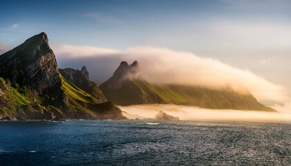 coastal mountain range veiled in mist