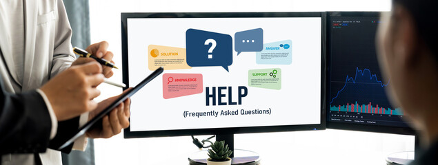 Help screen on the website provide answer to FAQ frequently asked question brisk with knowledge...