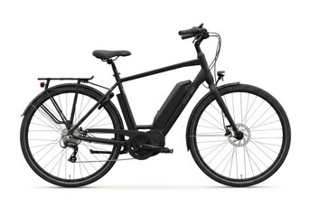 Fototapeta premium Black electric bicycle with rack isolated on white background