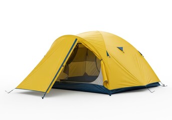 Yellow two person camping tent isolated on white background