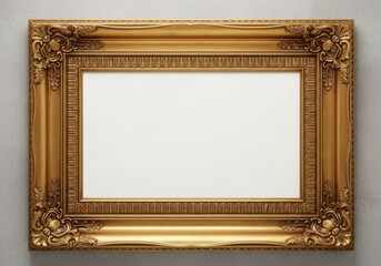 Ornate gold picture frame isolated on gray background
