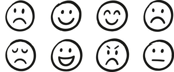 Vector set of Easter egg cartoon smiley icons with various facial expressions and emotions