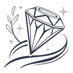 Sparkling Diamond with Laurel Branch and Swirls jewel sparkle