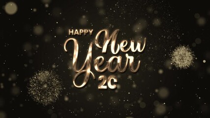 Happy new year 2026 celebration with gold text sparkles and fireworks, ideal for social media posts, greeting cards, and festive designs. happy new year 2026 lettering animation with vertical video - Powered by Adobe
