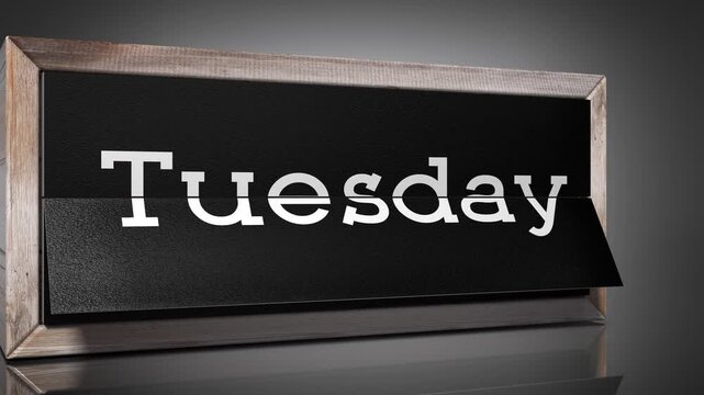 Wooden flip calendar changing days of a week from Sunday to Saturday - 3D 4k animation (3840x2160 px).